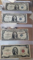 3 OLD 1935 US silver certificates + 1 1957 $2 bill
