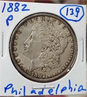 1882 P Morgan US silver dollar Philadelphia VF