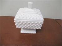 White Hobnail Candy Dish With Lid