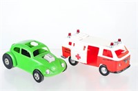 Plastic VW Beetle and Emergency Medical Truck