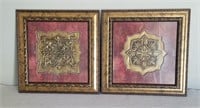 Matching Pair of Red & Gold Framed Wall Decor