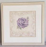 Purple Flower Print Wall Decor in Off White Frame