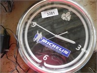 Vintage Michelin Clock w/Neon Light (works)