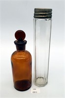 Amber Glass Bottle w Stopper & Tall 9 Sided Vanity