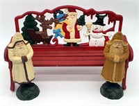Cast Iron Christmas Bench & Cracker Barrel Santas