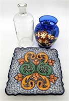 Mexico Platter, HP Cobalt Glass Vase, Jar