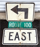 Street Sign - Rt 100, Turn Arrow, East Signs
