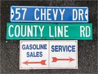 Street Sign - 57 Chevy Dr., County Line Rd, Gas+