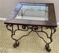 High Top Glass, Leather, Metal Side Table