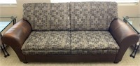 Pattern Fabric & Leather Edge Loveseat