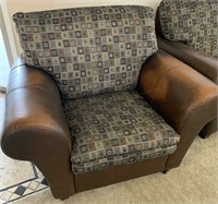 Patterned Fabric & Leather Easy Chair