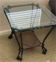 Beveled Glass Top, Metal Base Side Table