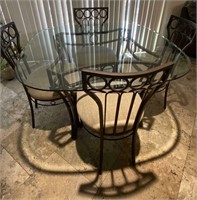 Beveled Glass Top, Metal Base Dining Room Table