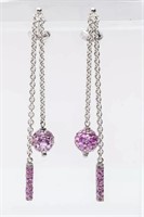 18Kt White Gold 3 Ct Pink Sapphire Dangle Earrings