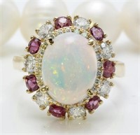 4.39 Ct Natural Opal Ruby Diamond Ring