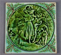 Antique Romantic Scene Majolica Tile