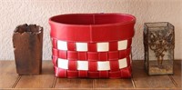 Red Leather Basket & 2 Candles