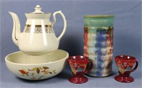 3pc. Hall Pottery & 2 Demitasse Cups
