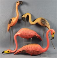 (4) 1960's Blow Mold Lawn Flamingos