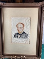 FRAMED SILK PORTRAIT OF BILL BOSS, 1952