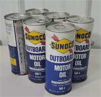 Six pack of vintage Sunoco outboard motor oil for