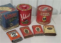 Group of tobacco tins including velvet with the