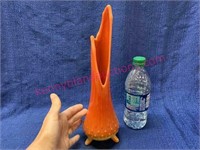 Orange art glass vase - 12in tall