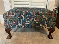 Upholstered ottoman acanthus carved knees with