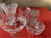 5 pieces of unmatched crystal: 2 candy dishes, 3