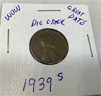 1939-S Wheat Penny w/Die Crack (great date)