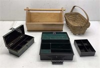* Wooden Tool Tote, (2) Tin Boxes, Longaberger