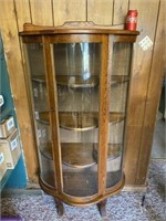 Oak Curio Cabinet with Curved Glass & Key