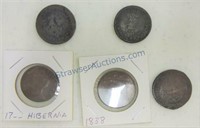 1838 large cent and 4 early copper coins