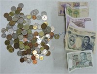Bag of foreign coins and currency