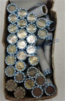 Box of 34 BU Jefferson nickel rolls:
