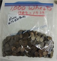 Bag of 1000 Lincoln wheat cents 1909-19