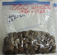 Bag of 1000 Lincoln wheat cents 1920-29