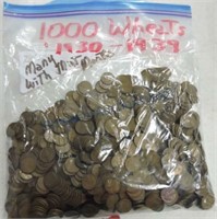 Bag of 1000 Lincoln wheat cents 1930-39
