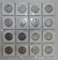Page of 16 Walking Liberty halves 1943-47