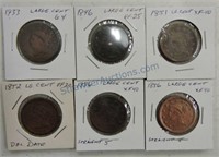 Large cents: 1833, 1846, 1851, 1852, 2 - 1856