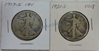 1917-S Obv and 1921-S Walking Liberty halves
