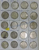 Lot of 20 Morgan silver dollars, mixed dates,