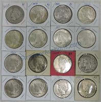 Lot of 16 Peace dollars including 1934-S & 1935