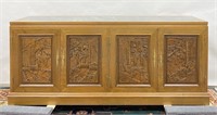 Chinese Hand Carved Wood & Marble Credenza