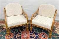 (2) Vintage Rattan Armchairs w/ Cushions