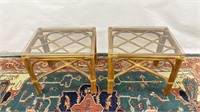 (2) Rattan Glass Top Side Tables