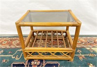 Rattan Glass Top Side Table