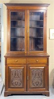 Antique Glass Front Belgium Cabinet Bookcase