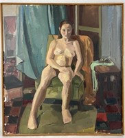 Vintage Modernist Oil Painting Unsigned Nude