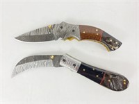 (2) Louis Martin Damascus Folding Knives